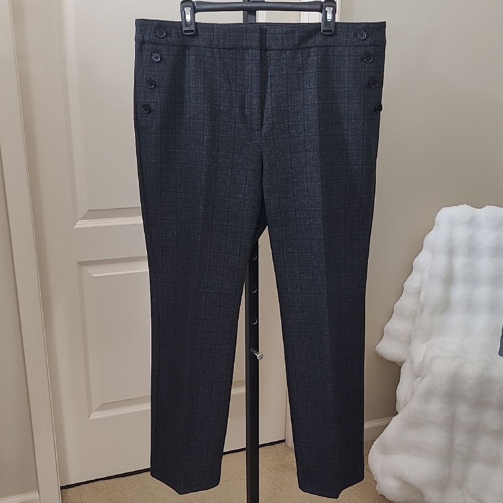 Women's Gray Checkered Button-Detail Pants Sz 16